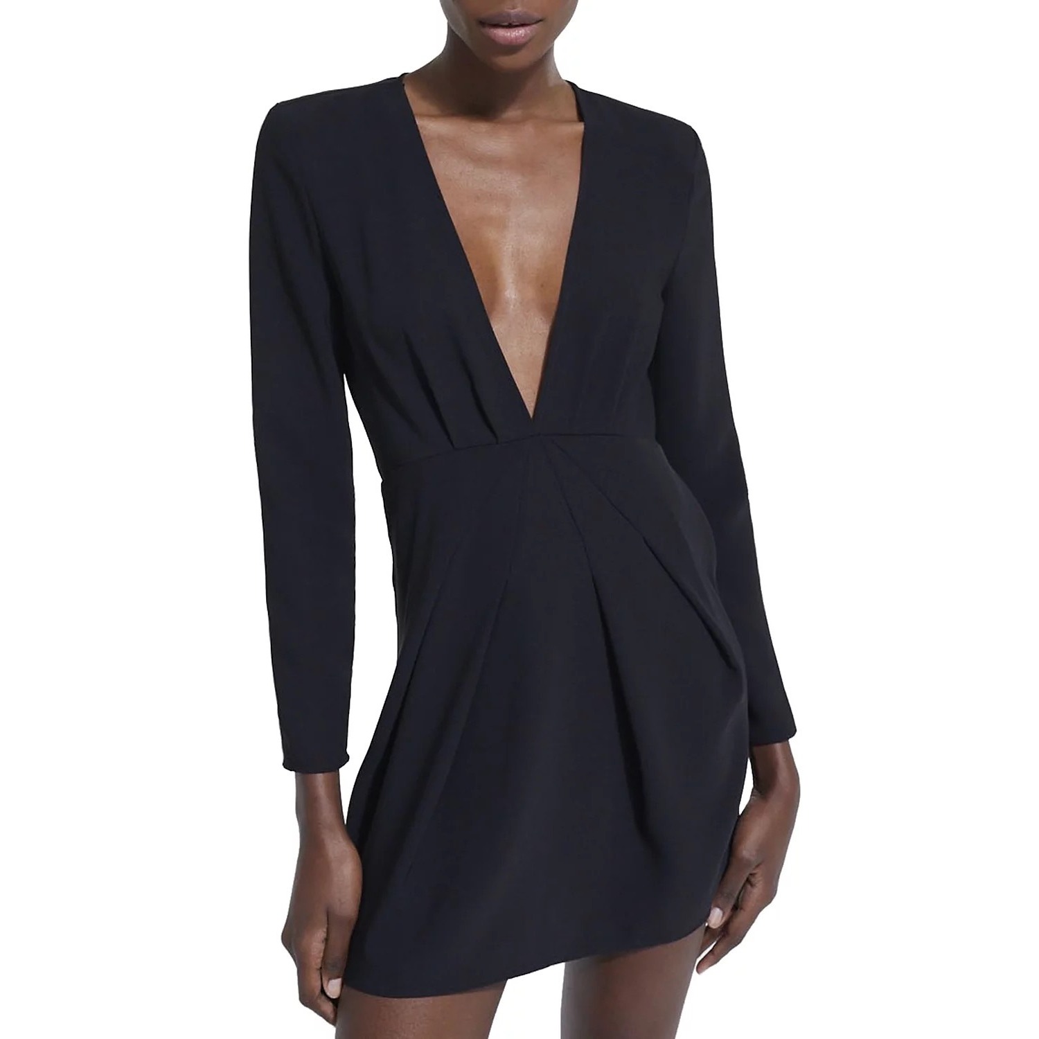 The Kooples New Glam Black V Neck Long Sleeve Mini Dress In Black Fr2/Us Medium